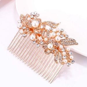 Crystal + Faux Pearl Rose Gold Hair Comb